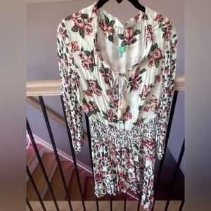 Farm rio white pink green floral hi low dress small petite